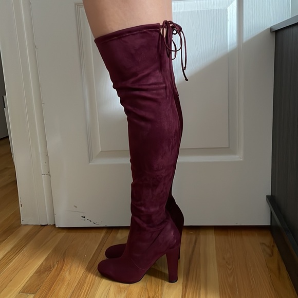 Over the knee burgundy high heel boots - Picture 2 of 10